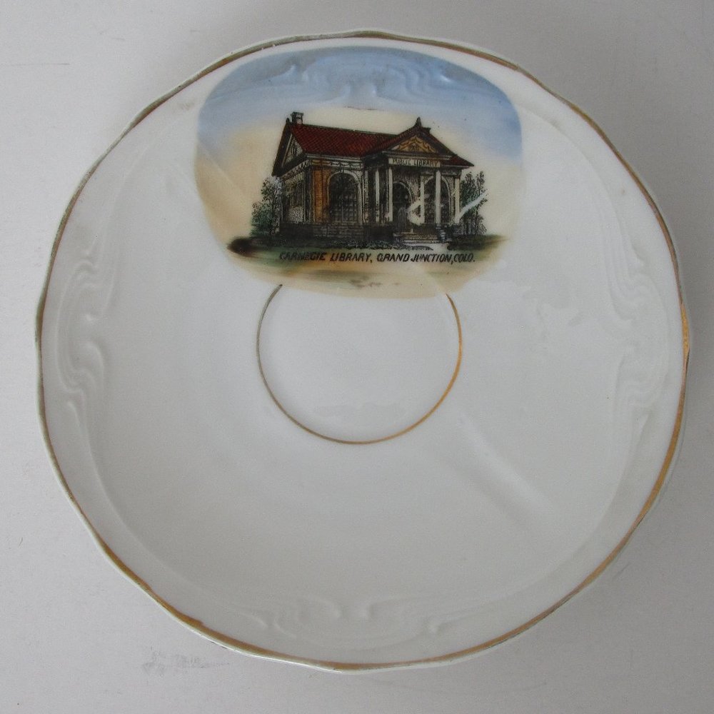 antique color transferware commemorative tea saucer